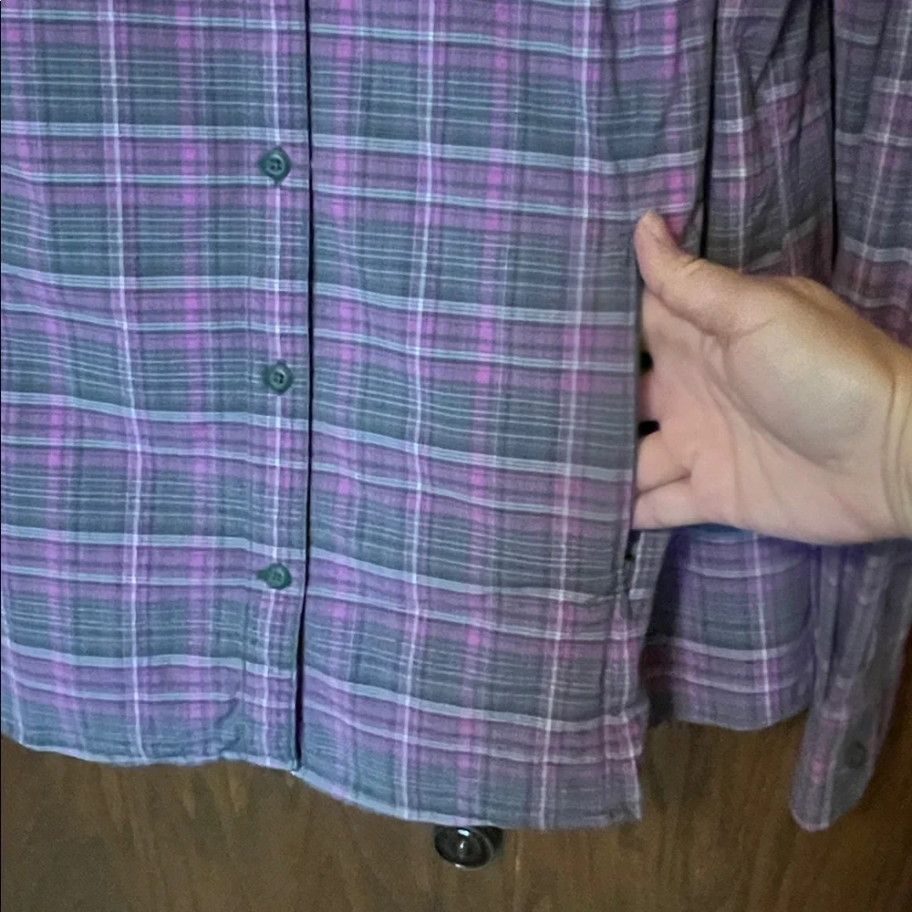 Duluth Trading Co Pink and Gray Plaid Shirt - Picture 4 of 7